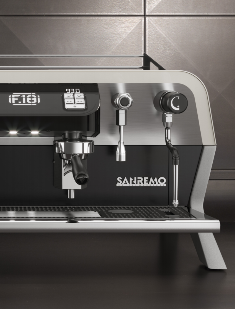 Brew Group of the F.18 with digital display of temperature and shot time by Sanremo Coffee Machines 